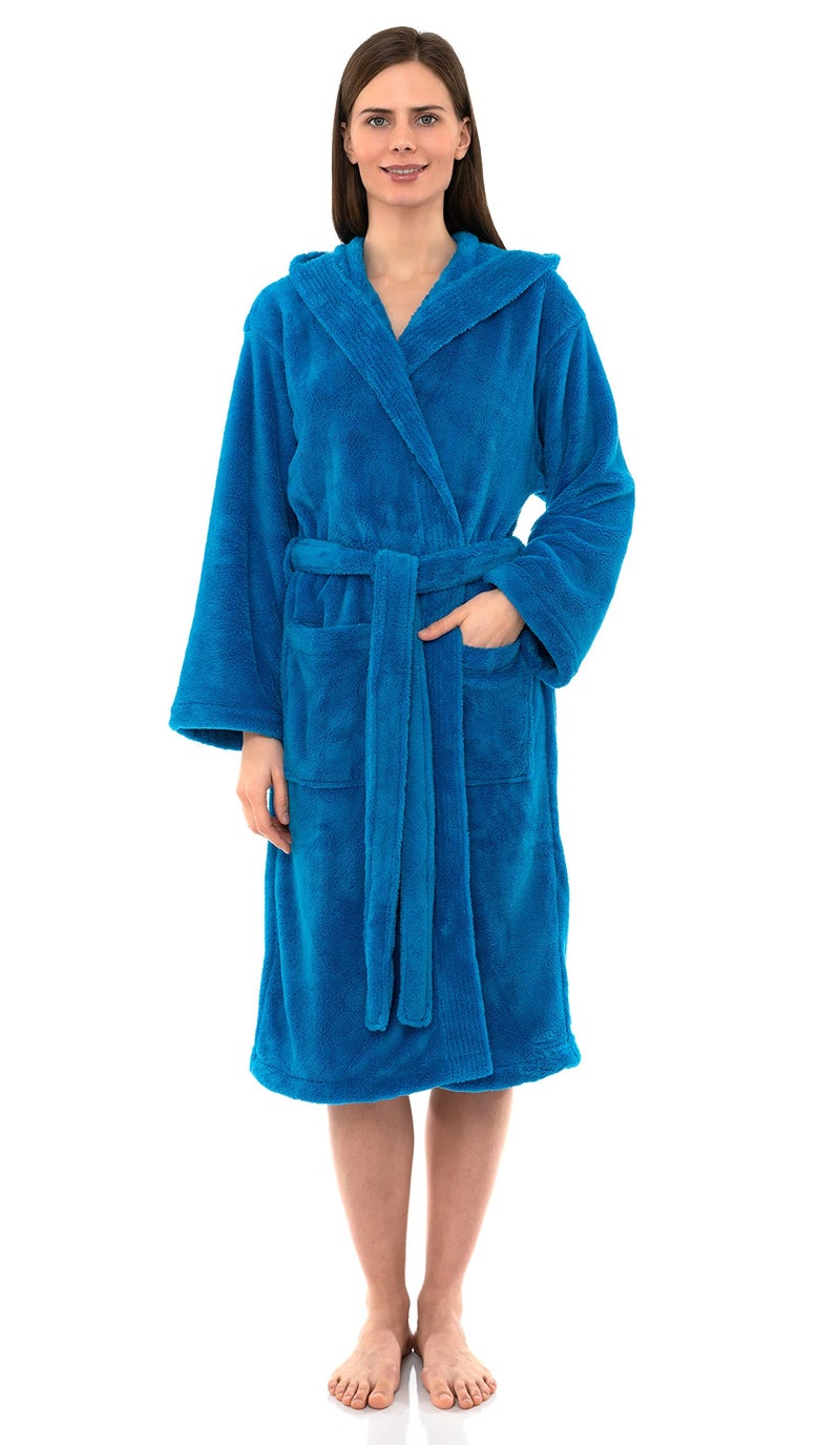 TowelSelections Womens Robe Soft Plush Bathrobe Fleece Hooded Spa Bath Robe for Women Medium-Large Blithe Blue - Image 3